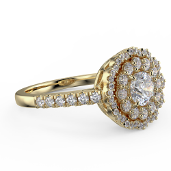 Pierścionek zaręczynowy z żółtego złota z diamentami o masie 0,76 ct - widok z boku pod kątem