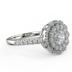 Pierścionek zaręczynowy z białego złota z diamentami o masie 0,76 ct - widok z boku pod kątem
