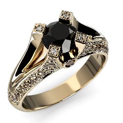 złoty pierścionek z czarnym diamentem