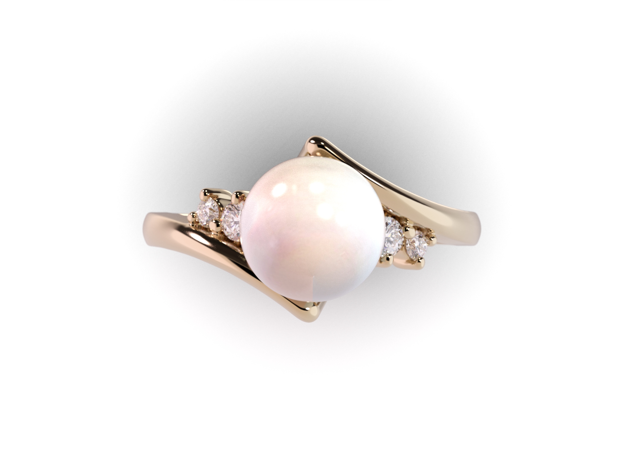 Cudowny pierścionek z perłą i diamentami w próbie złota 585 - widok z góry