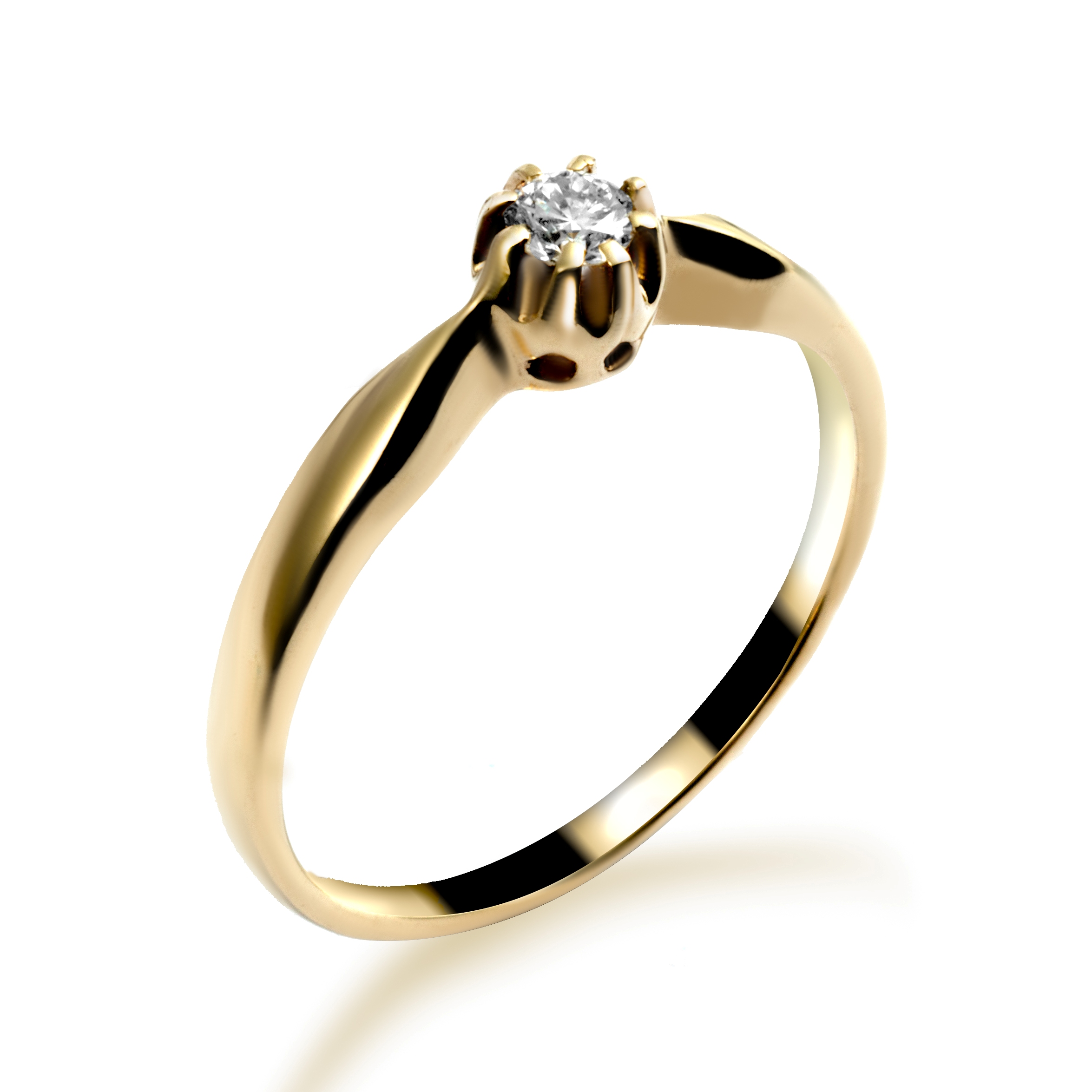 Diament w koronie - złoty pierścionek z diamentem - widok z góry