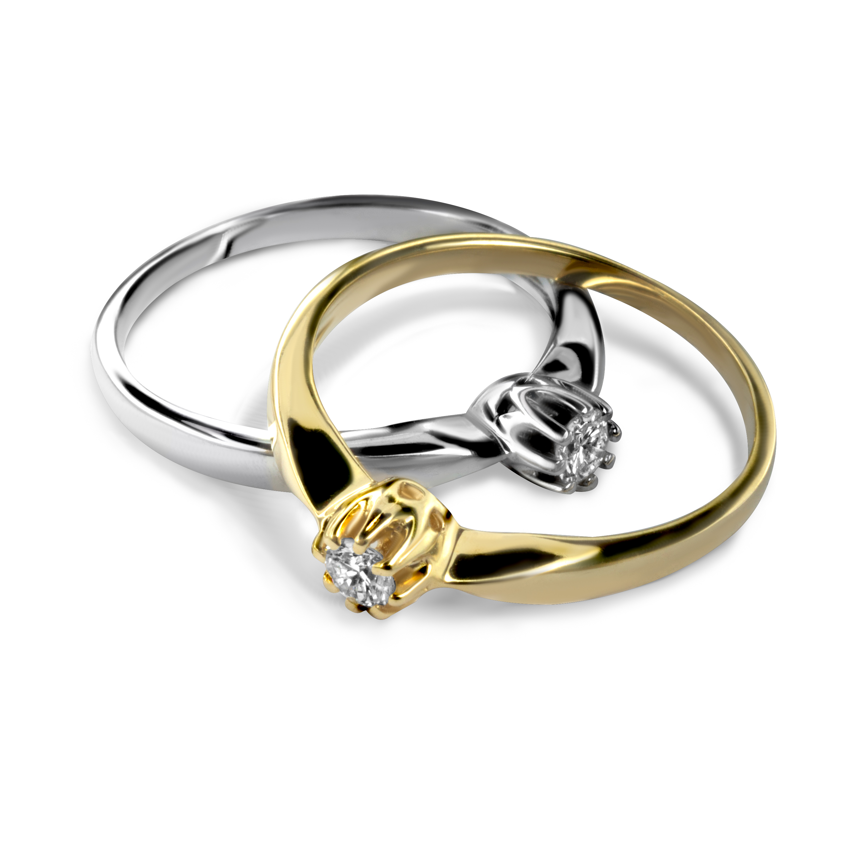 Diament w koronie - złoty pierścionek z diamentem - komplet