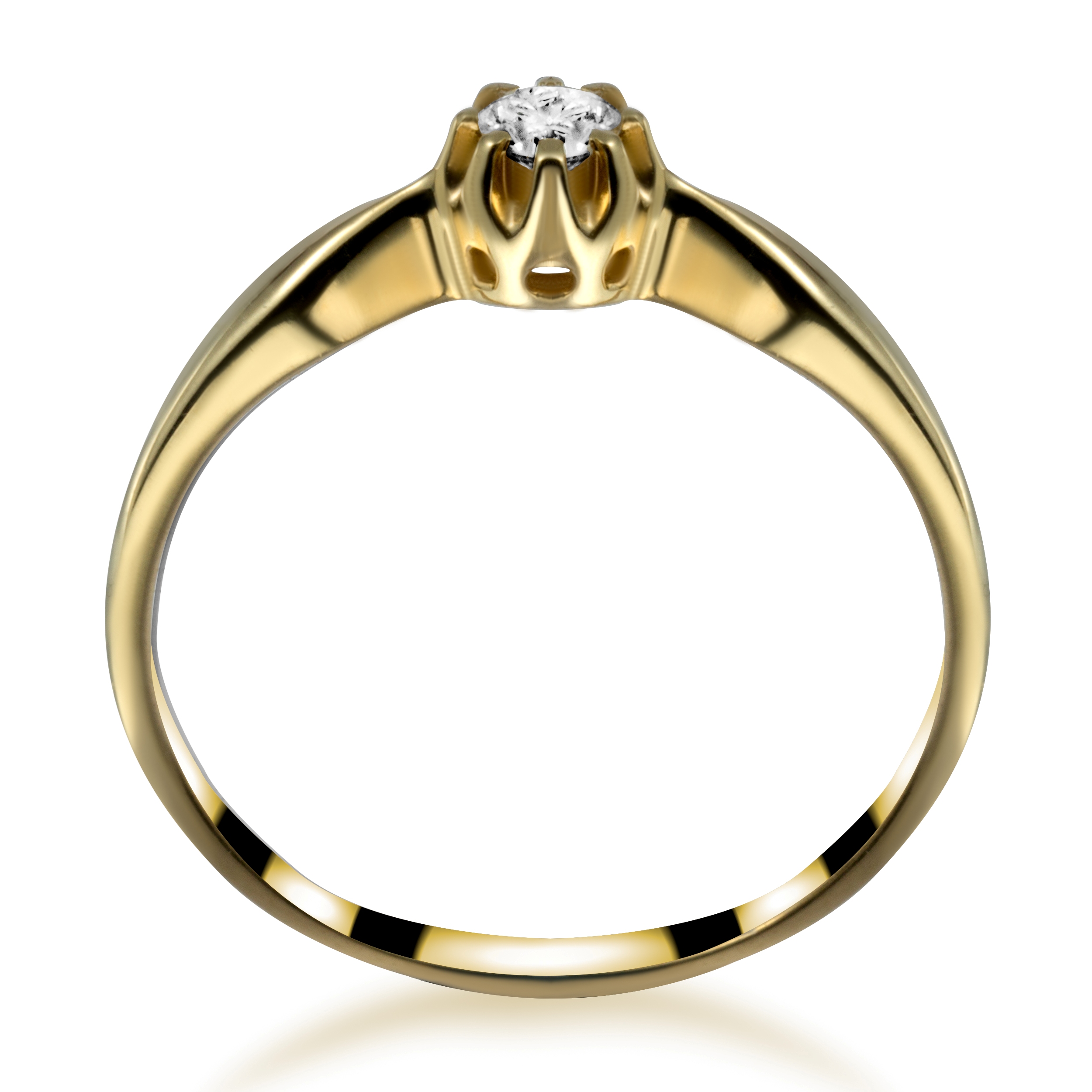 Diament w koronie - złoty pierścionek z diamentem - widok z boku