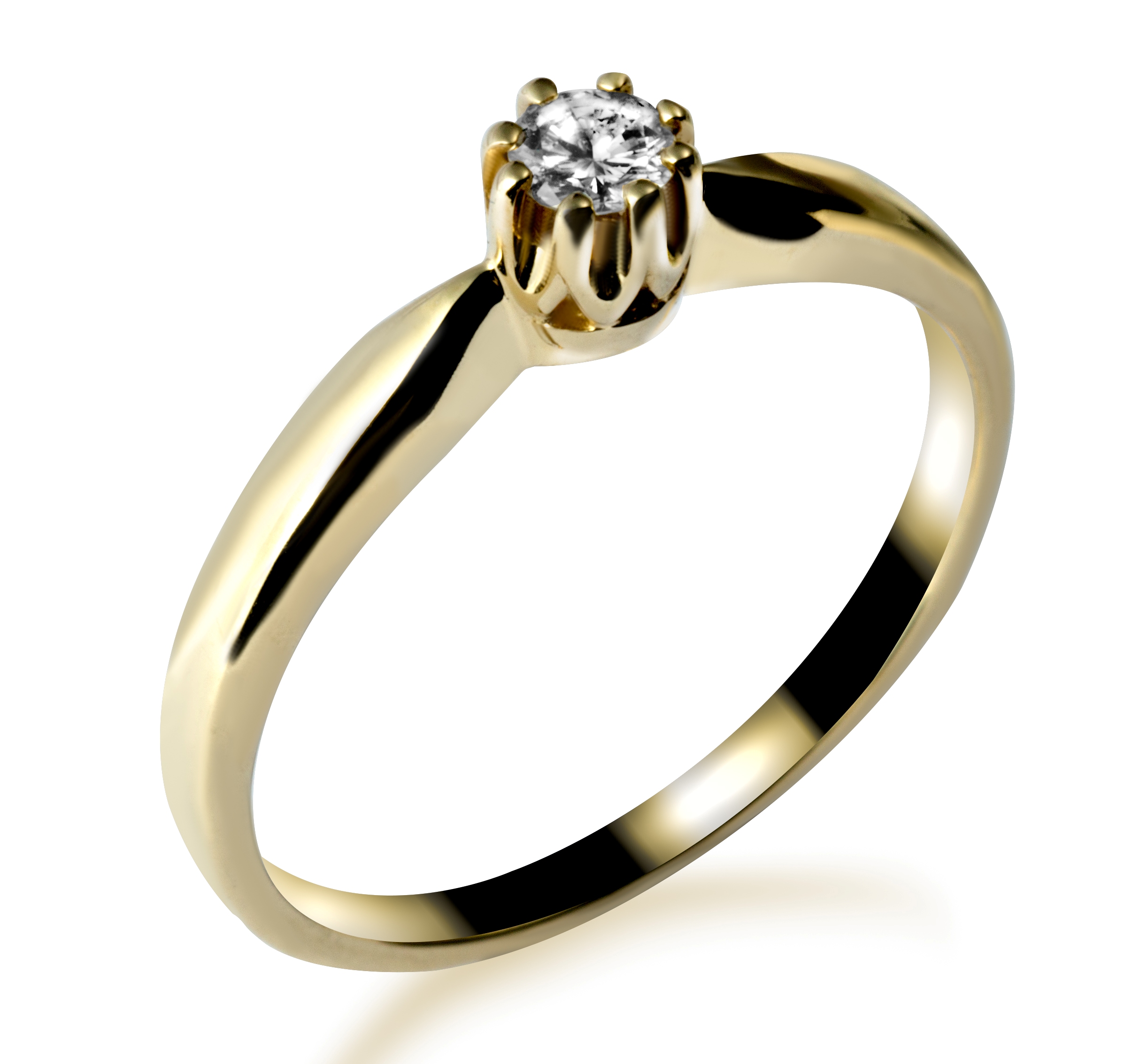 Królewska finezja - pierścionek z żółtego złota z diamentem 0,12 ct - widok z góry