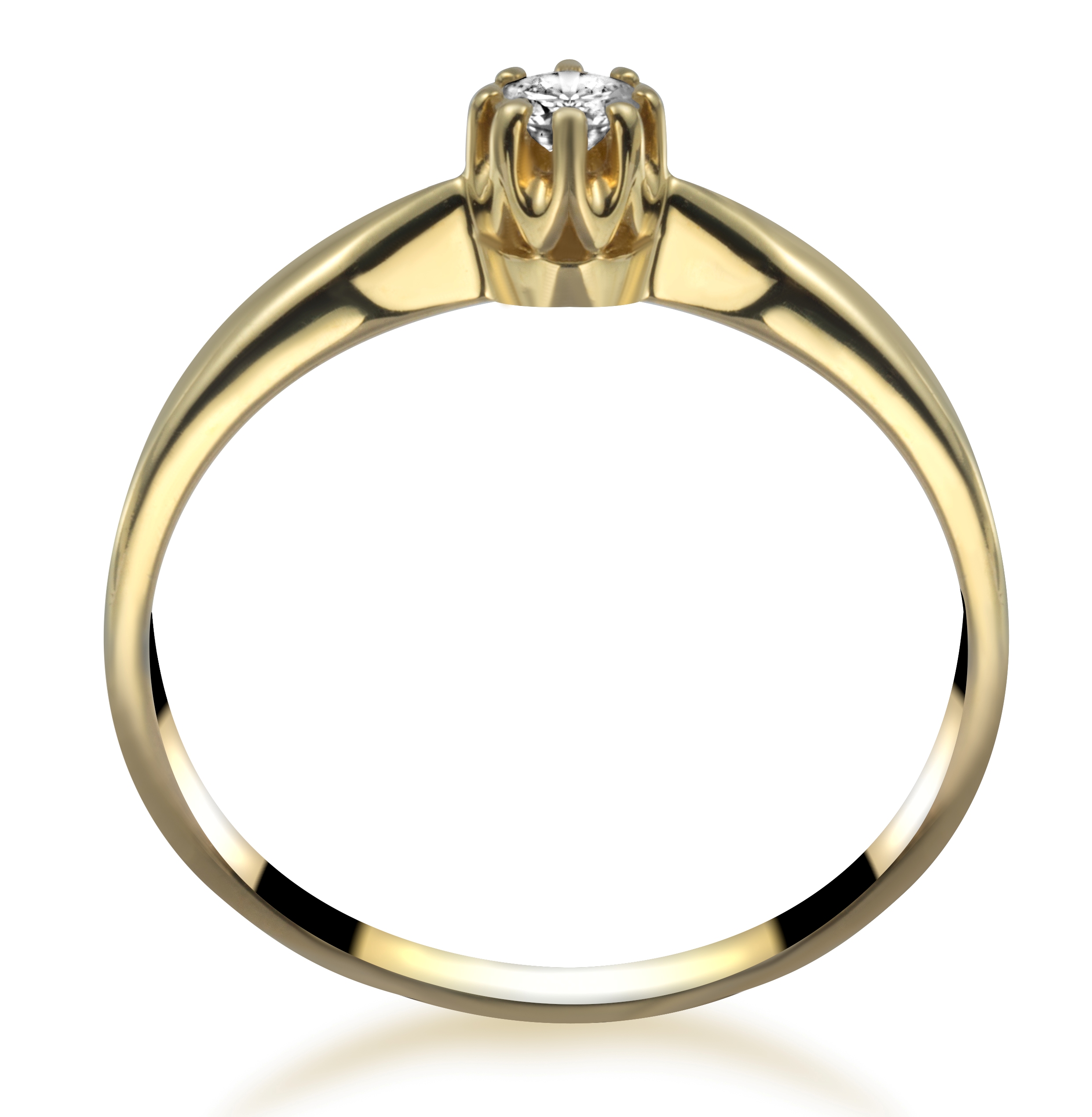 Królewska finezja - pierścionek z żółtego złota z diamentem 0,12 ct - widok z boku