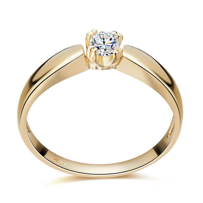 Złoty pierścionek zaręczynowy z diamentem 0,15ct - widok z boku
