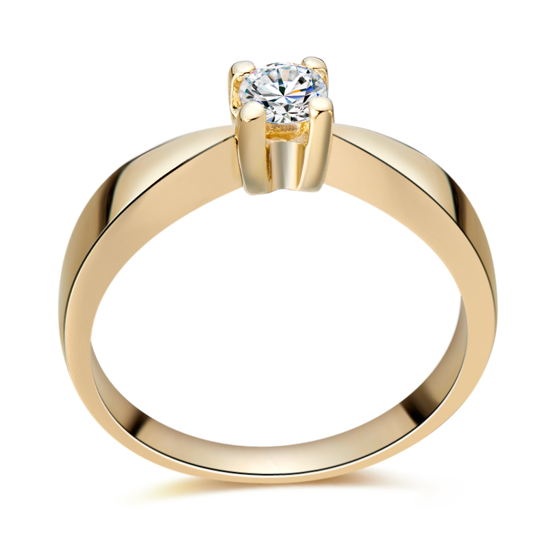 złoty pierścionek zaręczynowy z brylantem