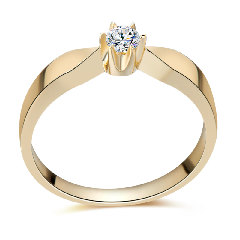Złoty pierścionek zaręczynowy z diamentem 0,15ct - widok z boku