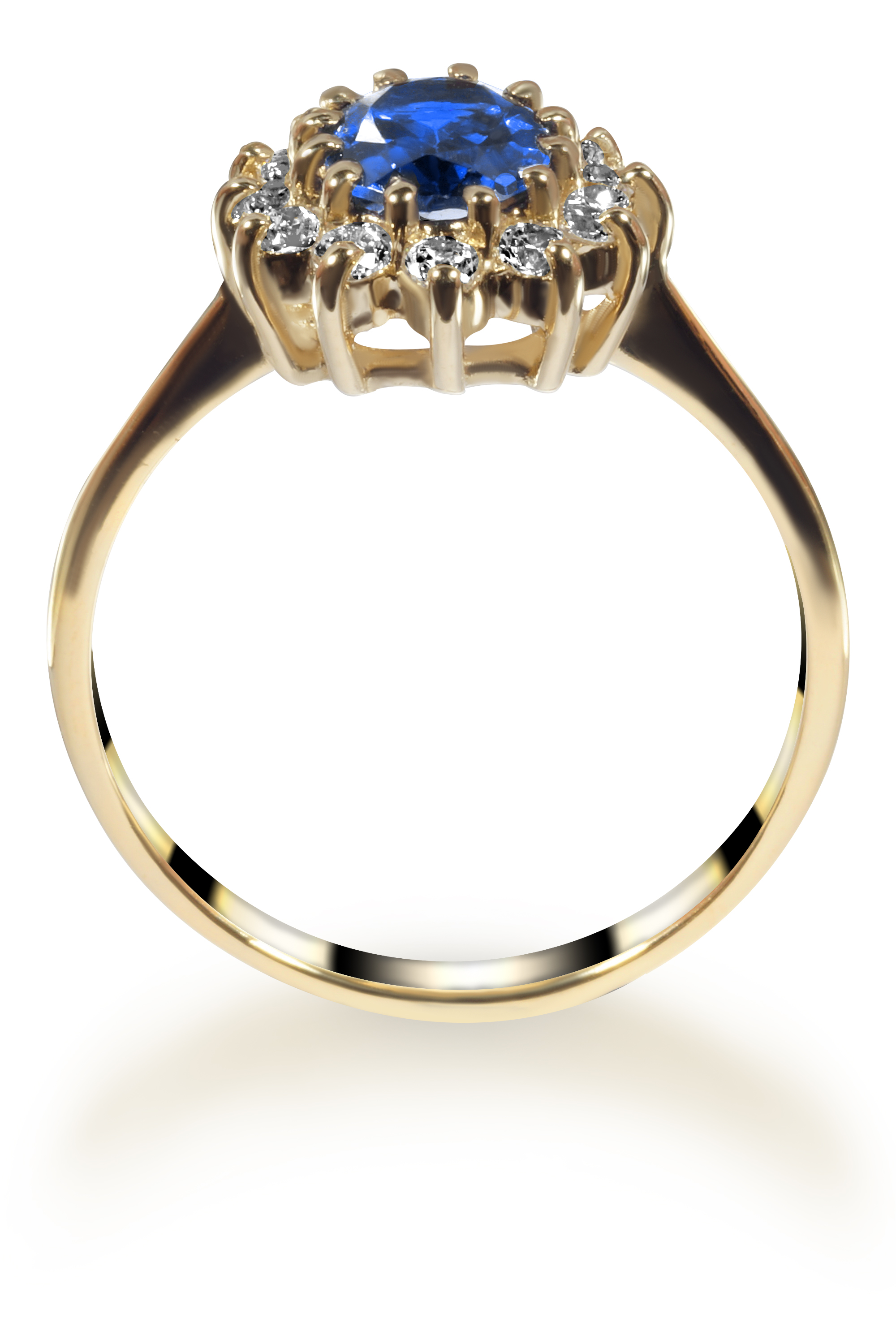 Pierścionek z szafirem i diamentami. Model pierścionka Księżnej Diany i Kate Middleton - widok z boku