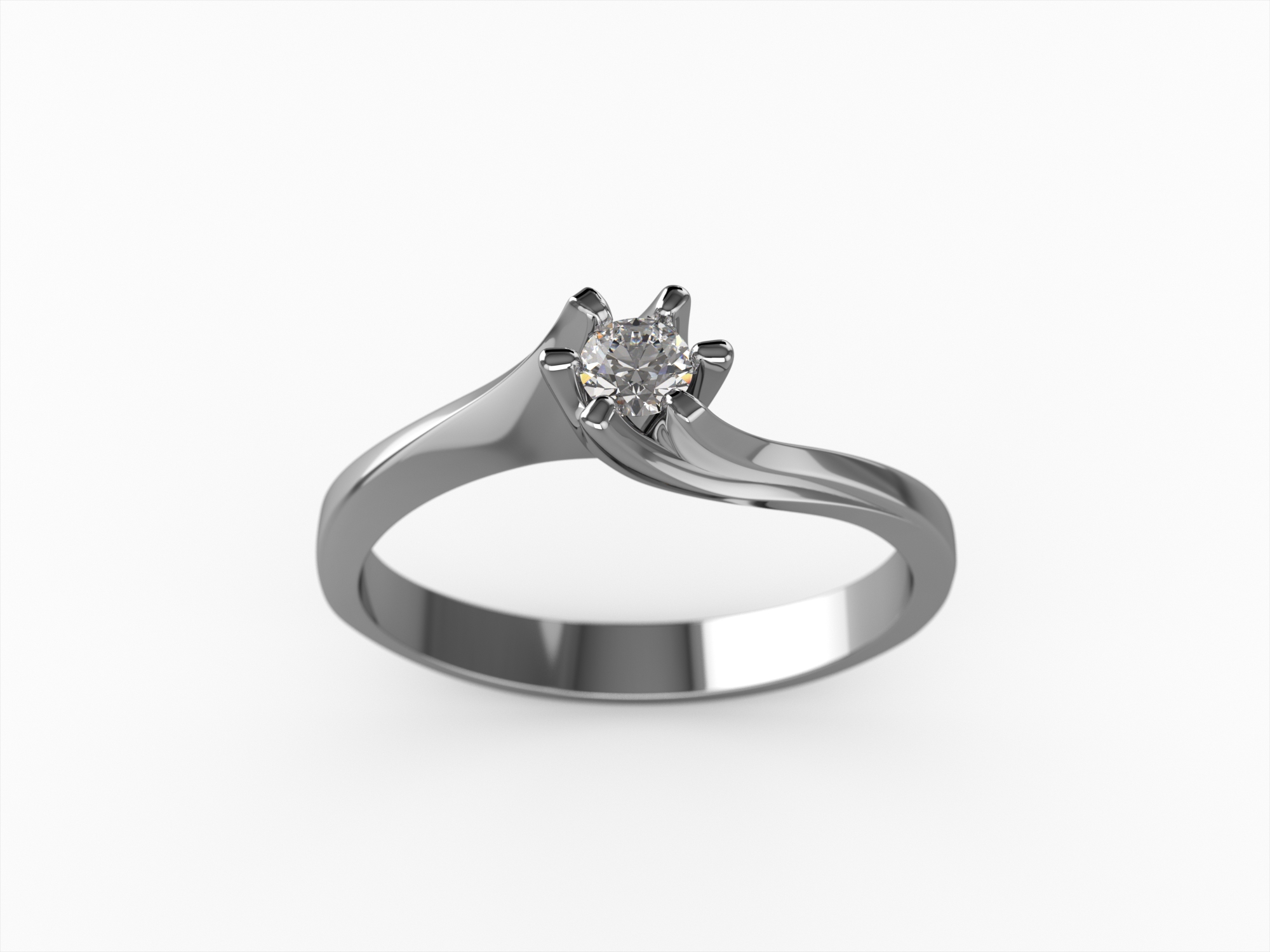 Muśnięcie Fali – złoty pierścionek zaręczynowy z diamentem - widok z góry po kątem
