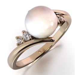 Cudowny pierścionek z perłą i diamentami w próbie złota 585 - widok z boku pod kątem