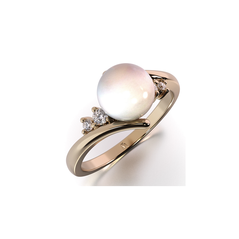 Cudowny pierścionek z perłą i diamentami w próbie złota 585